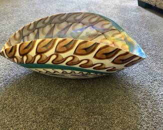 Yalos Murano glass seashell bowl featuring a turquoise, white, and brown swirl pattern