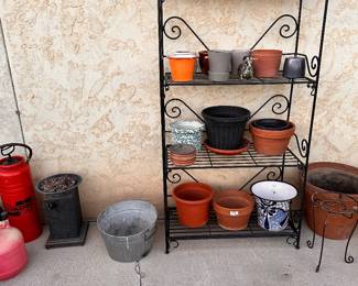 Garden pots, and shelf