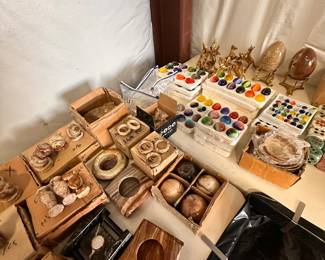 Fiber optic eggs, hearts, and spheres, ash trays, onyx eggs, spheres