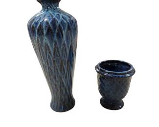 2 Blue Ceramic Vases