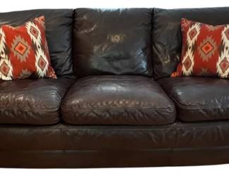 Nice Espresso Brown Leather Couch with 2 Thro by Marlo Lorenz Down Throw Pillows