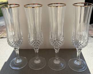Set of 4 Longchamp Gold Champagne Flutes by Cristal D Arques Durand