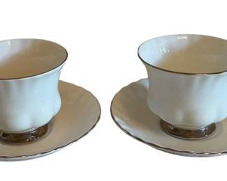 Set of 4 Royal Albert Chantilly Platinum Bone China Tea Cup and Saucer Sets England
