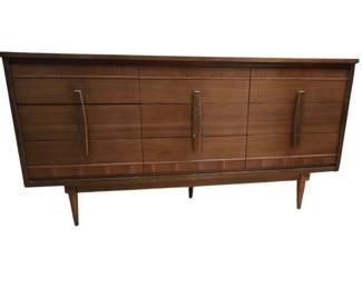 Mid Century Modern Walnut Dresser Solid Walnut Handles Contrasting Veneer