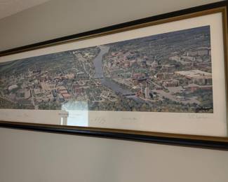 University of Iowa print signed by Vladimir Ribachok and also signed by Chuck Long, James A. VanAllen, ,Rita Dove, &