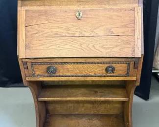 Edwardian Slim Solid Oak Writing Bureau - See Description for Pick UP Information