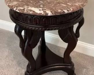 Carved Wood Swan Legs w/ Marble Top Side Table