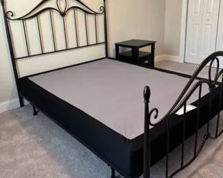 Queen Size Metal Bedframe w Boxspring And Side table