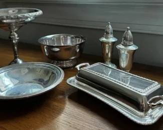 Sterling Silver Plated Bowls And Butter Holder