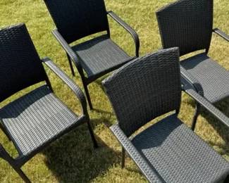 PE Wicker Stacking Patio Chairs PE Rattan+Iron Frame