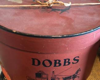 vintage red Dobbs hat box from the 1940s
