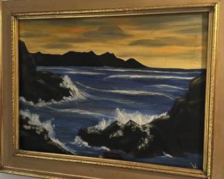 framed seascape painting