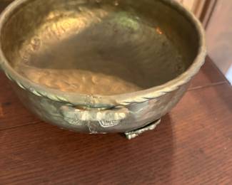 vintage footed hammered brass planter