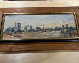 Original Watercolor Industrial Landscape by Rubi Roth, Framed