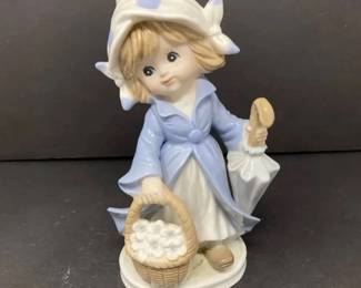 Vintage Arnart KPM Japan Porcelain Figurine of Girl w Umbrella and Flower Basket