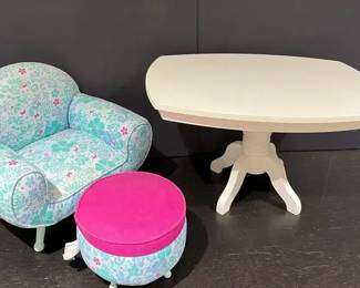 Official American Girl Doll Table, Chair  Ottoman Furniture Set