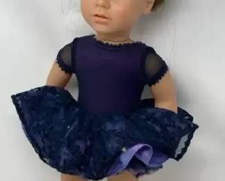 8 American Girlstyle Doll w Brown Hair and Eyes in Navy Blue Ruffled Dress