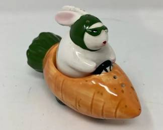 Rabbit Racer Novelty Salt  Pepper Shaker Set, ca. 1990s