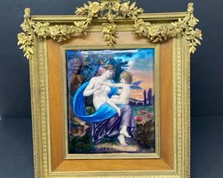 Decorative Belle Epoque Enamel on Copper Plaque