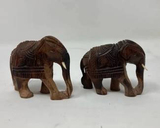 Pair of Vintage Hand Carved Wood Decorative Miniature Elephant Figurines