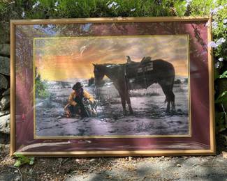 144 framedatcoxwesternartprintofcowb