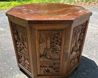 010 carvedoctagonalwoodenasiantablecabi