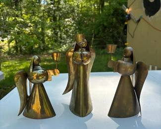 125 setof3vintagebrassangelcandlehold