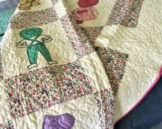 Hand Stitched Sunbonnet Girl Quilt  circa 1950