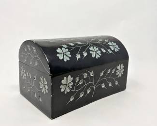 45 BlackGemstoneFloralInlayJewelryTrinketBox