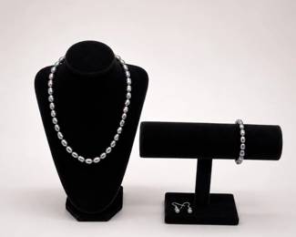 74 FreshwaterPearlJewelrySetSterlingSilverTrio