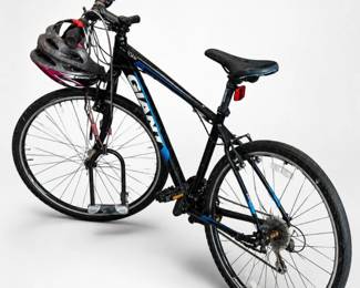 30 GiantHybridComfortBikeBlackBlueAdultBicycle