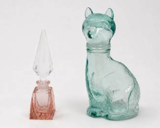 174 VintageArtGlassCatDecanterPerfumeBottleLot