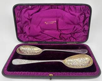 Pair of sterling Belfast berry spoons