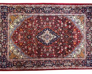 Red wool Persian Kashan scatter rug; 37"W x 40.5"L