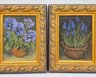 Pair of framed floral art