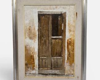 Signed acrylic on canvas painting of a doorway