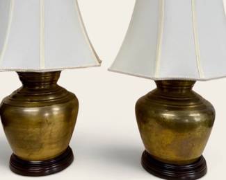 Pair of oversize brass table lamps 