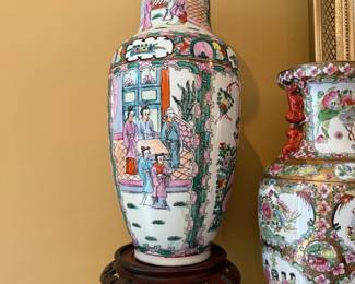 #20 Asian vase with wood stand 16"H SOLD