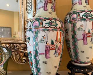 #17 Asian vase with wood stand 14"H SOLD