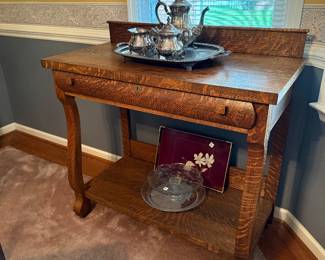 #7 Antique Tiger Oak Library Table 42x21x42 SOLD