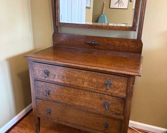 #25 Oak dresser with mirror 36x17x32 $125.00