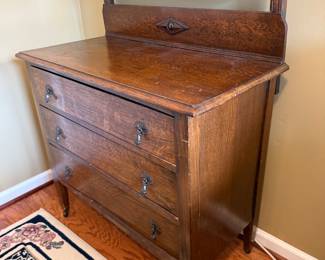 #25 Oak dresser with mirror 36x17x32 $125.00