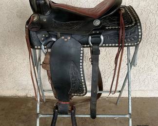 22 Black tooled western show saddle