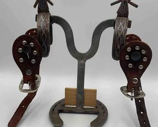 34 Mexican style black iron working spurs with spur straps