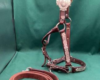88 Vintage engraved sterling silver overlay show halter with lead