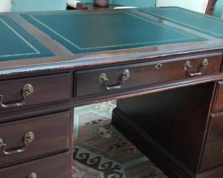 Executive Desk, Gold on leather insets, 7 drawers