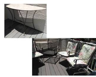 Iron base table, 4 spring-rocking metal patio chairs