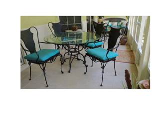 Glass top table, 4 matching chairs