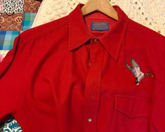 Pendleton shirt with hand cross stitch added