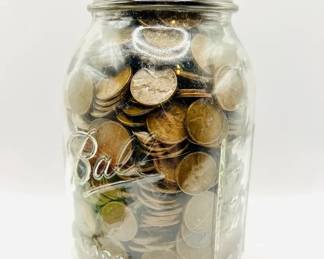 8-pound Mason Jar of Old Pennies & Wheat Cents